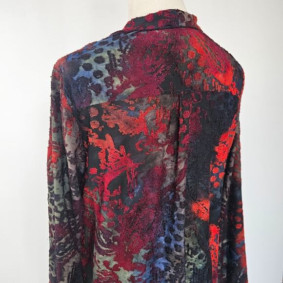 Calessa Velour Print Burnout Knit Draped Asymmetric Zip Front Cardigan - Picture 4 of 13